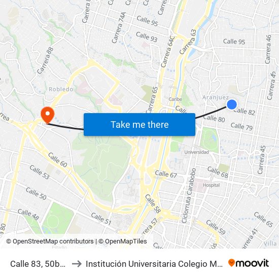 Calle 83, 50b2-50b70 to Institución Universitaria Colegio Mayor De Antioquia map