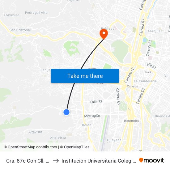 Cra. 87c Con Cll. 31b Eds Zeus to Institución Universitaria Colegio Mayor De Antioquia map