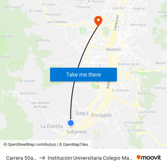 Carrera 50a, 31-26 to Institución Universitaria Colegio Mayor De Antioquia map