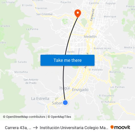 Carrera 43a, 60s-61 to Institución Universitaria Colegio Mayor De Antioquia map