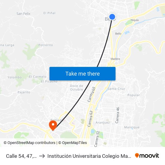 Calle 54, 47, Niquía to Institución Universitaria Colegio Mayor De Antioquia map