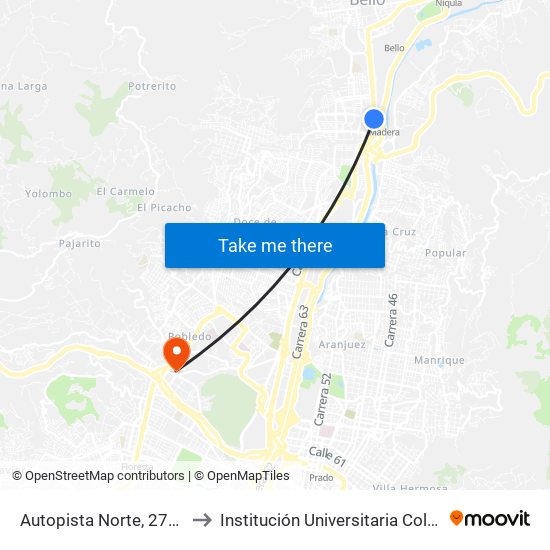 Autopista Norte, 27a, Estación Madera to Institución Universitaria Colegio Mayor De Antioquia map