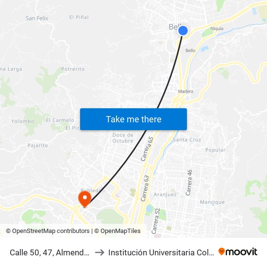 Calle 50, 47, Almendras Carnes Y Filetes to Institución Universitaria Colegio Mayor De Antioquia map