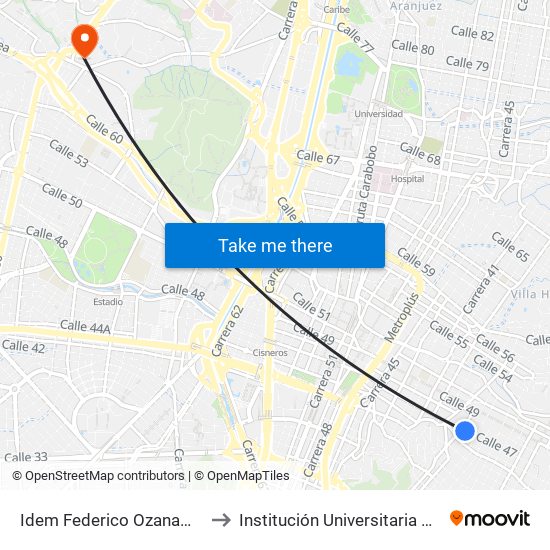 Idem Federico Ozanam (Cl 47 - Cr 36, Medellín) to Institución Universitaria Colegio Mayor De Antioquia map