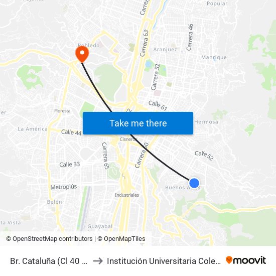 Br. Cataluña (Cl 40 - Cr 23, Medellín) to Institución Universitaria Colegio Mayor De Antioquia map