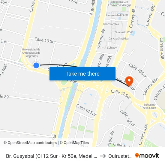 Br. Guayabal (Cl 12 Sur - Kr 50e, Medellín) to Quirustetic map