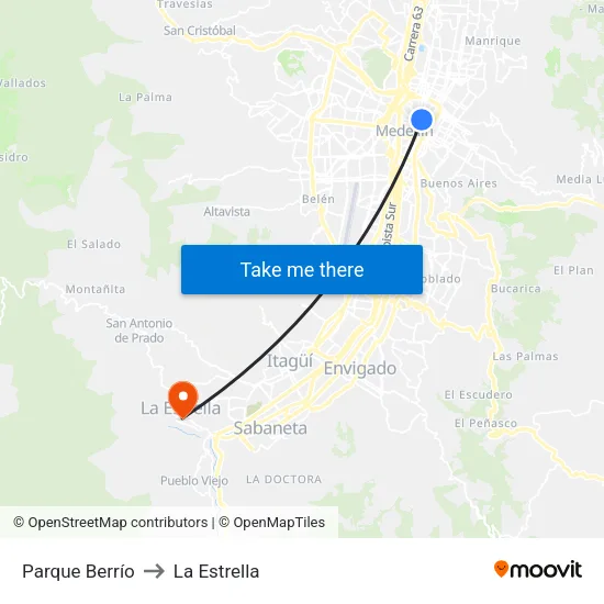 Parque Berrío to La Estrella map