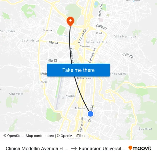 Clínica Medellín Avenida El Poblado, 5a1-5a233 to Fundación Universitaria Luis Amigó map