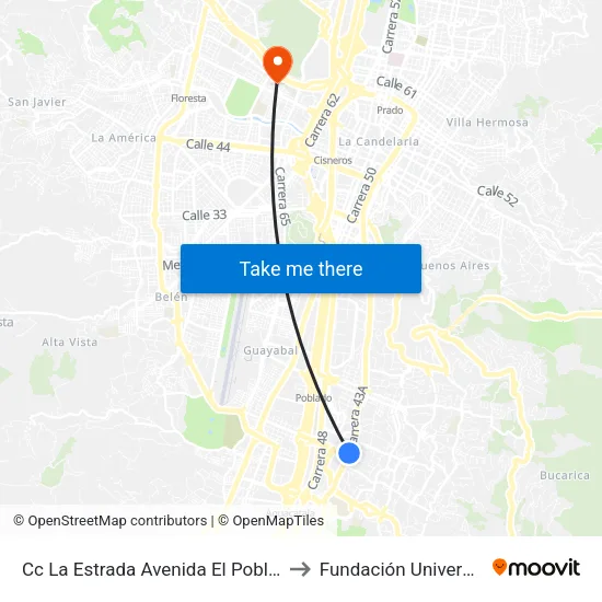 Cc La Estrada Avenida El Poblado, 1a Sur181-1a Sur215 to Fundación Universitaria Luis Amigó map