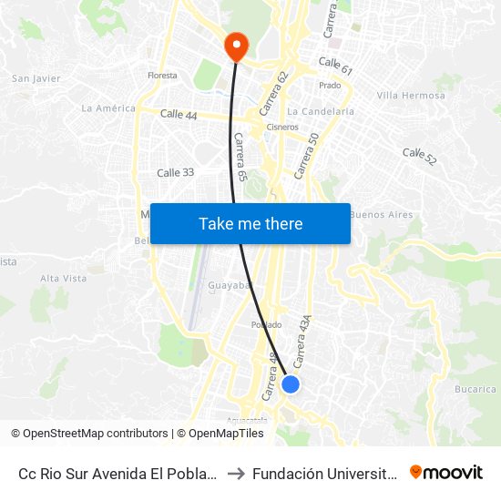 Cc Rio Sur Avenida El Poblado, 6 Sur2-6 Sur128 to Fundación Universitaria Luis Amigó map