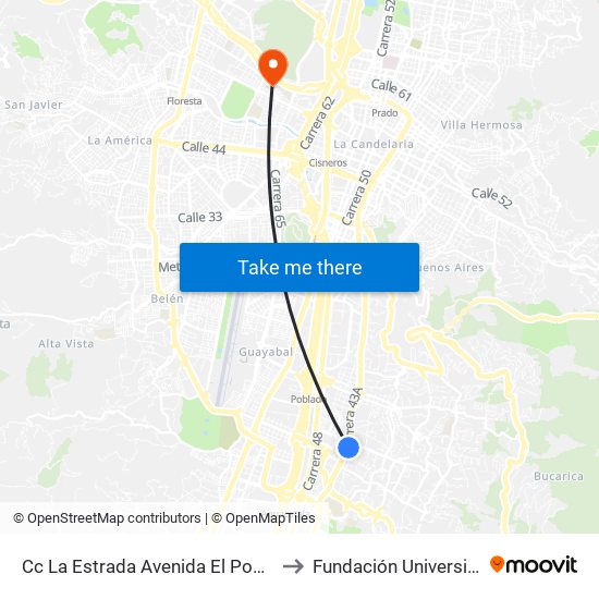 Cc La Estrada Avenida El Poblado, 1 Sur82-1 Sur326 to Fundación Universitaria Luis Amigó map