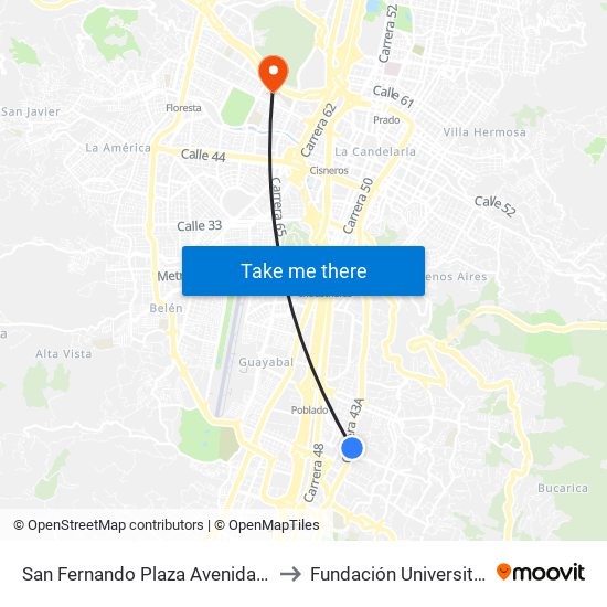 San Fernando Plaza Avenida El Poblado, 18-1162 to Fundación Universitaria Luis Amigó map