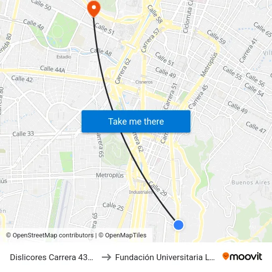 Dislicores Carrera 43a, 25a-34 to Fundación Universitaria Luis Amigó map