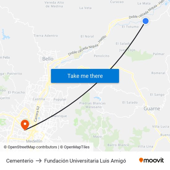 Cementerio to Fundación Universitaria Luis Amigó map