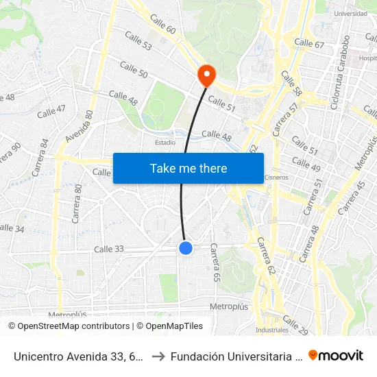 Unicentro Avenida 33, 65c1-65c199 to Fundación Universitaria Luis Amigó map
