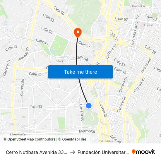 Cerro Nutibara Avenida 33, 63b73-63b141 to Fundación Universitaria Luis Amigó map