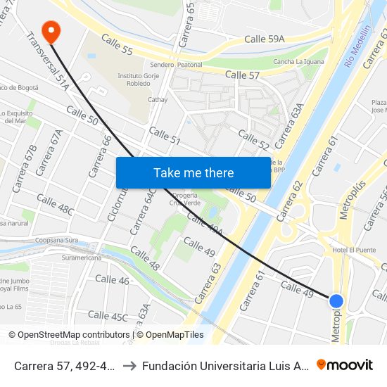 Carrera 57, 492-4972 to Fundación Universitaria Luis Amigó map