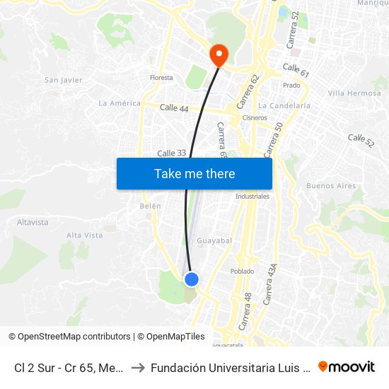 Cl 2 Sur - Cr 65, Medellín to Fundación Universitaria Luis Amigó map