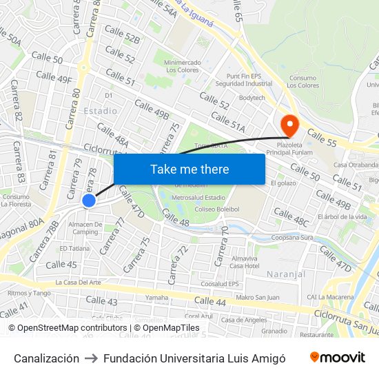Canalización to Fundación Universitaria Luis Amigó map
