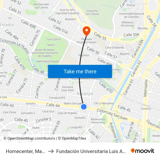 Homecenter, Makro to Fundación Universitaria Luis Amigó map