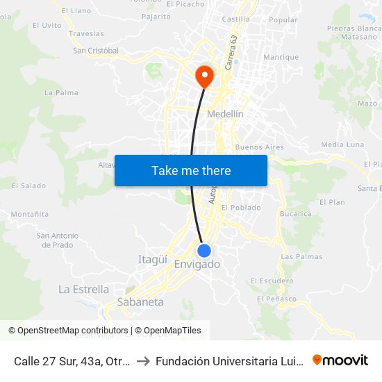 Calle 27 Sur, 43a, Otraparte to Fundación Universitaria Luis Amigó map