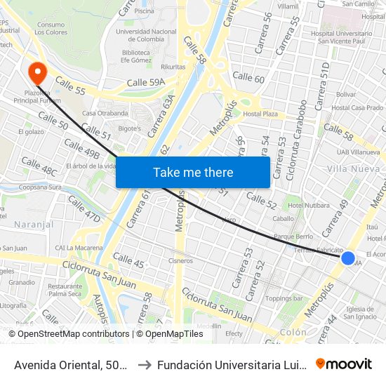 Avenida Oriental, 502-5098 to Fundación Universitaria Luis Amigó map