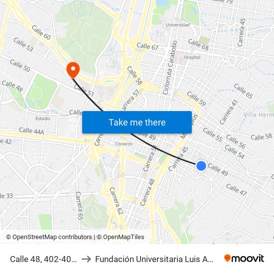 Calle 48, 402-4098 to Fundación Universitaria Luis Amigó map
