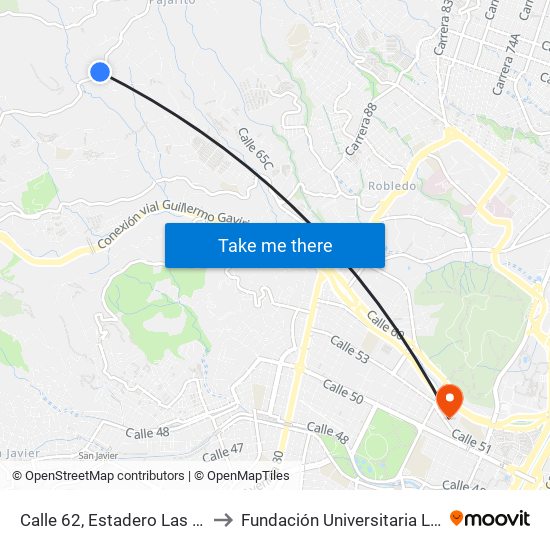 Calle 62, Estadero Las Hamacas to Fundación Universitaria Luis Amigó map