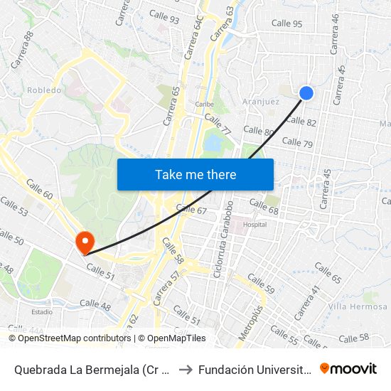 Quebrada La Bermejala (Cr 49 - Cl 85c, Medellín) to Fundación Universitaria Luis Amigó map
