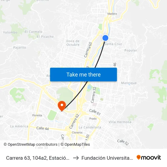 Carrera 63, 104a2, Estación Acevedo Buses to Fundación Universitaria Luis Amigó map