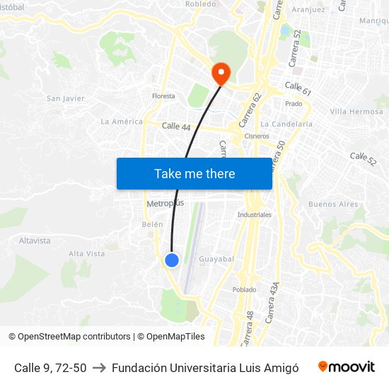 Calle 9, 72-50 to Fundación Universitaria Luis Amigó map