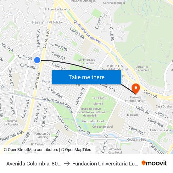 Avenida Colombia, 802-8058 to Fundación Universitaria Luis Amigó map