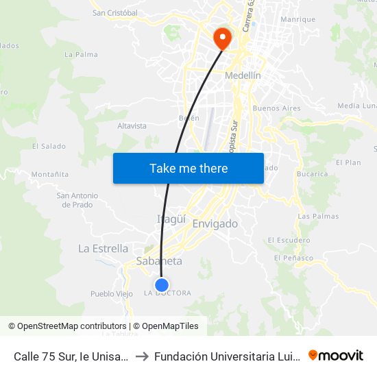 Calle 75 Sur, Ie Unisabaneta to Fundación Universitaria Luis Amigó map