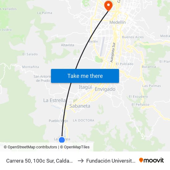 Carrera 50, 100c Sur, Caldas-Tablaza, Gloria Real to Fundación Universitaria Luis Amigó map