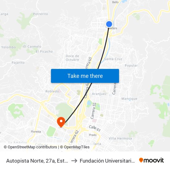 Autopista Norte, 27a, Estación Madera to Fundación Universitaria Luis Amigó map