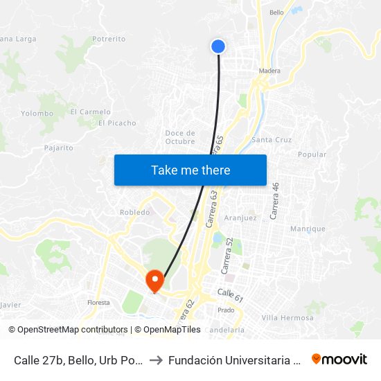 Calle 27b, Bello, Urb Porto Alegre to Fundación Universitaria Luis Amigó map