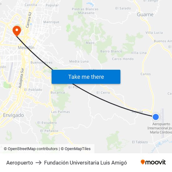 Aeropuerto to Fundación Universitaria Luis Amigó map