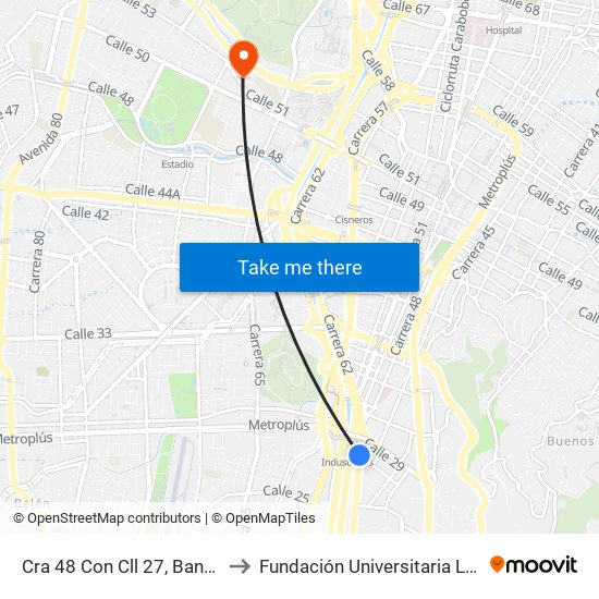 Cra 48 Con Cll 27, Bancolombia to Fundación Universitaria Luis Amigó map