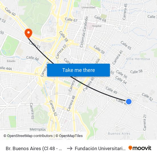 Br. Buenos Aires (Cl 48 - Cr 30, Medellín) to Fundación Universitaria Luis Amigó map