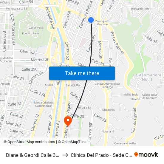 Diane & Geordi Calle 37, 461-4695 to Clínica Del Prado - Sede Ciudad Del Río map