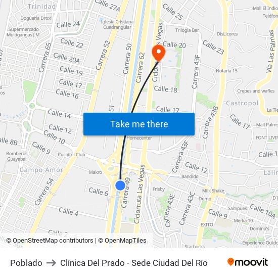 Poblado to Clínica Del Prado - Sede Ciudad Del Río map