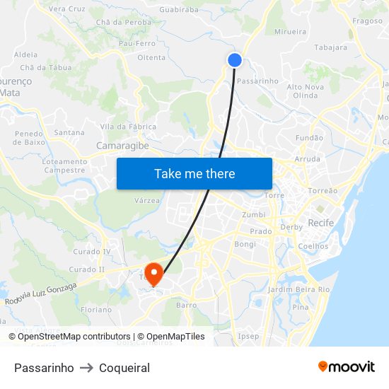 Passarinho to Coqueiral map