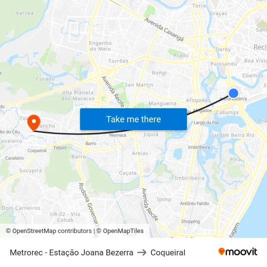 Metrorec - Estação Joana Bezerra to Coqueiral map