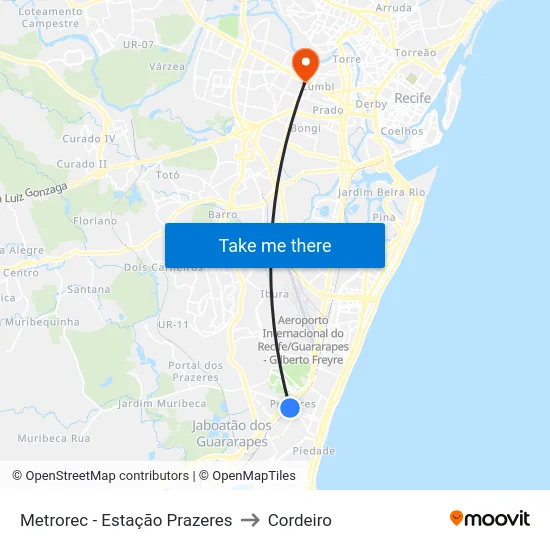 Metrorec - Estação Prazeres to Cordeiro map