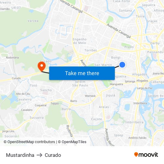 Mustardinha to Curado map