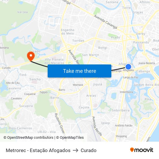 Metrorec - Estação Afogados to Curado map