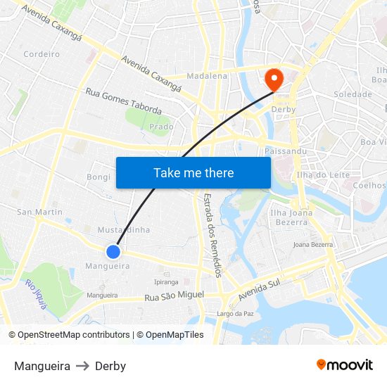 Mangueira to Derby map