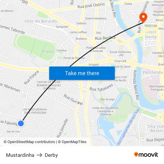 Mustardinha to Derby map