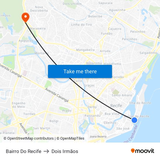 Bairro Do Recife to Dois Irmãos map