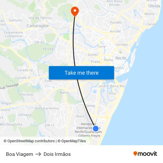 Boa Viagem to Dois Irmãos map